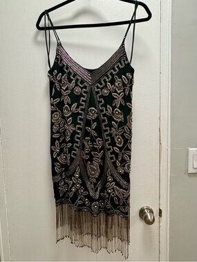 LIKE NEW Emerald Dress with Silver Embellishment